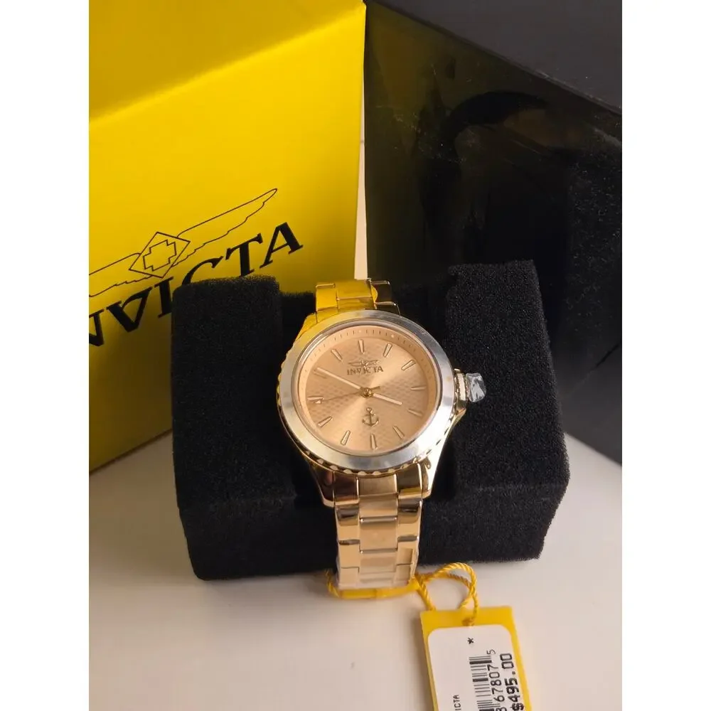 Invicta Ocean Voyage 49976 Women's 38mm Gold Tone Watch NWT Anchor Dial Box